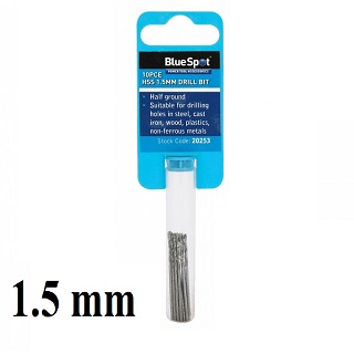 BlueSpot Metal HSS Metric Drill Bits set 10pc Packs 1.5mm x 40mm